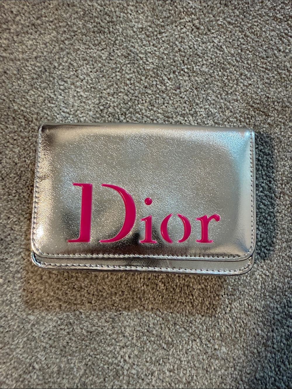 Dior Silver Wallet with Hot Pink Logo